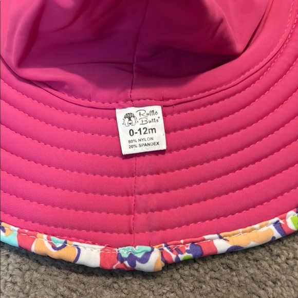 Ruffle Butts Pink and Red Floral Sun Hat - Picture 3 of 3
